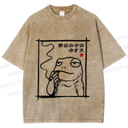 Unisex Vintage Japanese Frog Smoking Printed Washed Tee