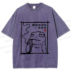 Unisex Vintage Japanese Frog Smoking Printed Washed Tee
