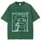 Unisex Vintage Japanese Frog Smoking Printed Washed Tee