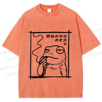 Unisex Vintage Japanese Frog Smoking Printed Washed Tee