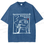 Unisex Vintage Japanese Frog Smoking Printed Washed Tee