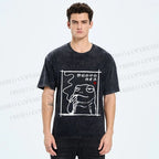 Unisex Vintage Japanese Frog Smoking Printed Washed Tee