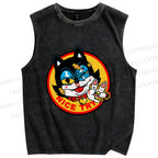 Unisex Cartoon Cat Nice Try Printed Washed Tank Top