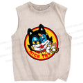 Unisex Cartoon Cat Nice Try Printed Washed Tank Top