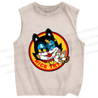 Unisex Cartoon Cat Nice Try Printed Washed Tank Top