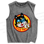 Unisex Cartoon Cat Nice Try Printed Washed Tank Top