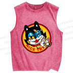 Unisex Cartoon Cat Nice Try Printed Washed Tank Top