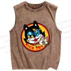 Unisex Cartoon Cat Nice Try Printed Washed Tank Top