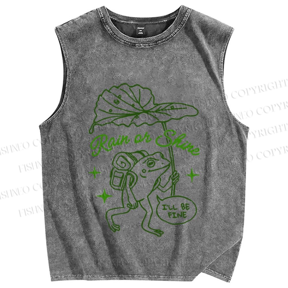 Unisex I Will Be Fine Frog Printed Washed Tank Top
