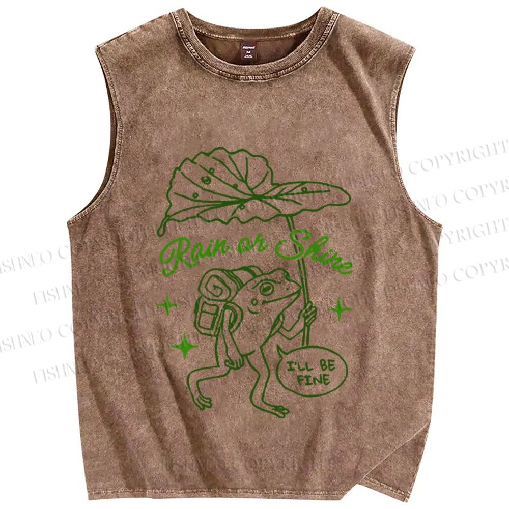 Unisex I Will Be Fine Frog Printed Washed Tank Top