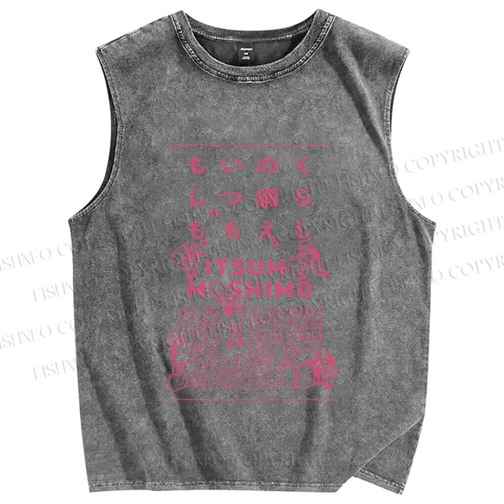 Unisex Japanese Graffiti Printed Washed Tank Top
