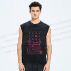 Unisex Japanese Graffiti Printed Washed Tank Top