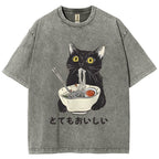 Cats Eat Ramen Noodles Washed T-Shirt