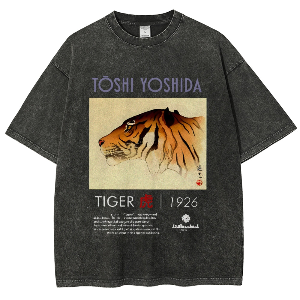 Toshi Yoshida Tiger Vintage Wash Japanese Design T-Shirt