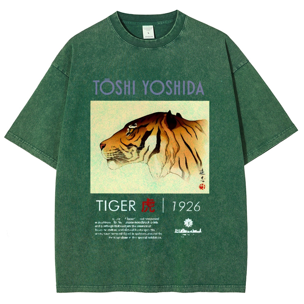 Toshi Yoshida Tiger Vintage Wash Japanese Design T-Shirt