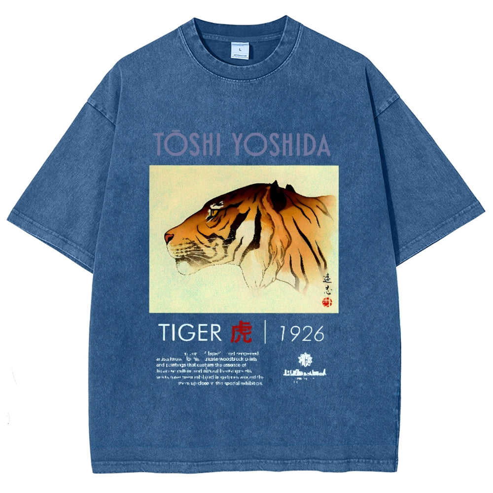 Toshi Yoshida Tiger Vintage Wash Japanese Design T-Shirt