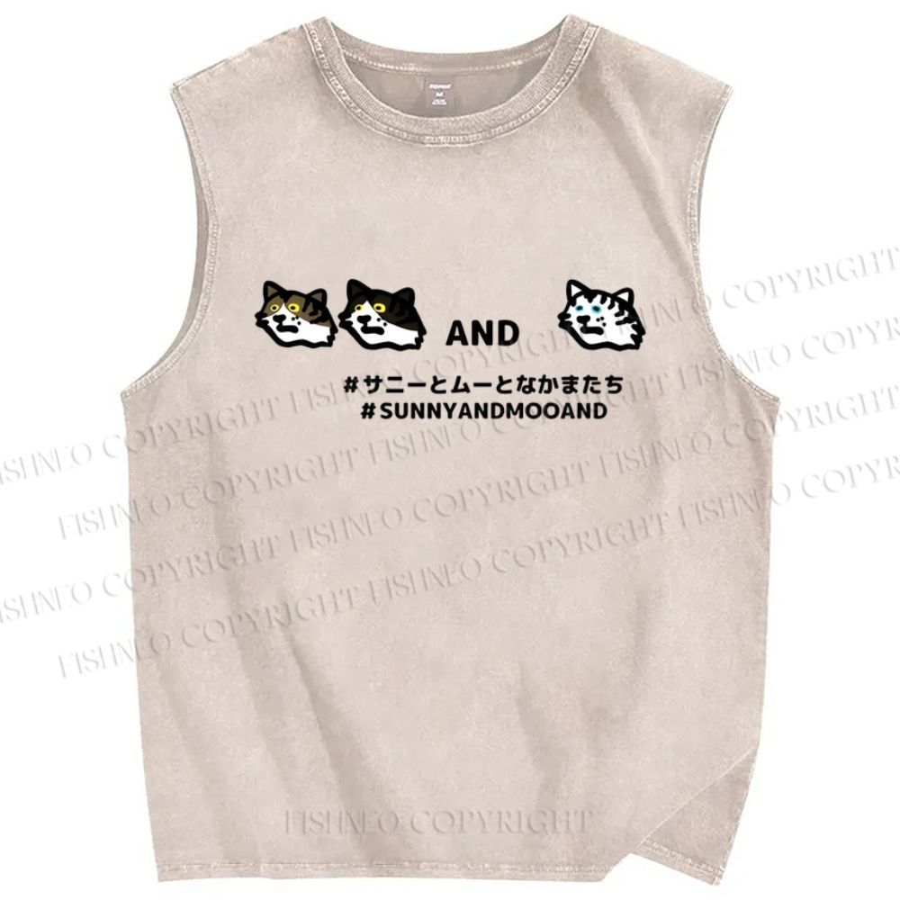 Unisex Sunny And Moo Printed Washed Tank Top