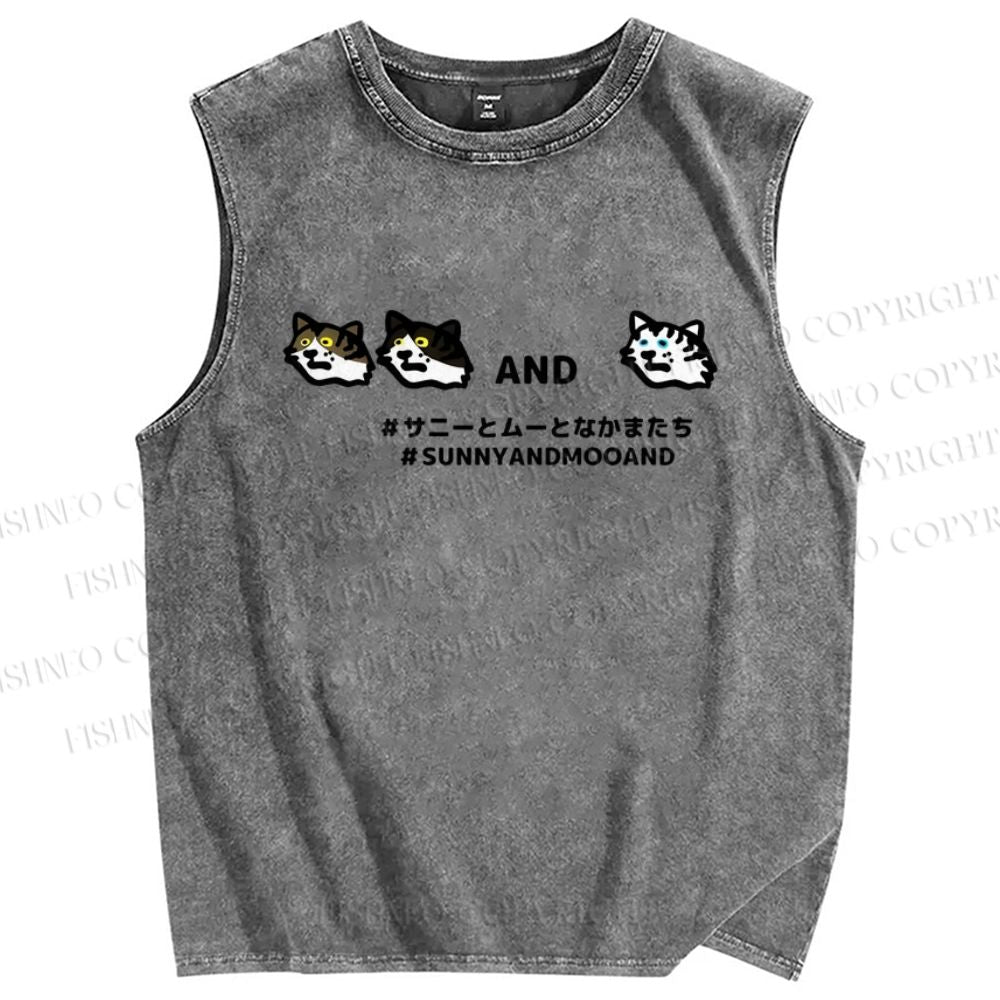 Unisex Sunny And Moo Printed Washed Tank Top