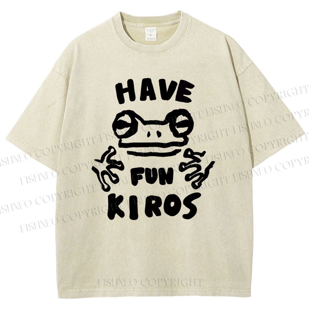Unisex Have Fun Kiros Frog Printed Washed Tee
