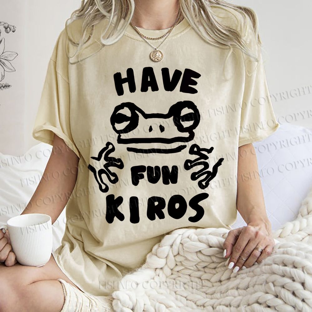 Unisex Have Fun Kiros Frog Printed Washed Tee