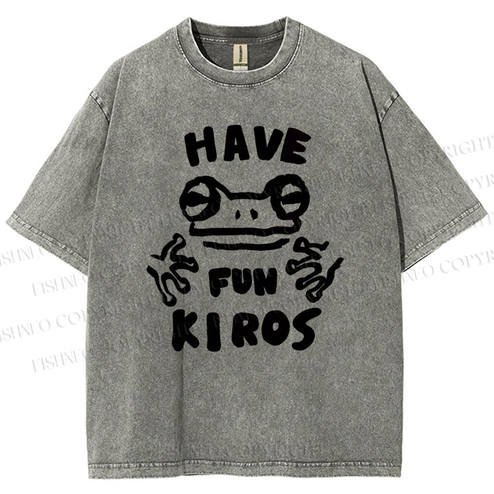 Unisex Have Fun Kiros Frog Printed Washed Tee