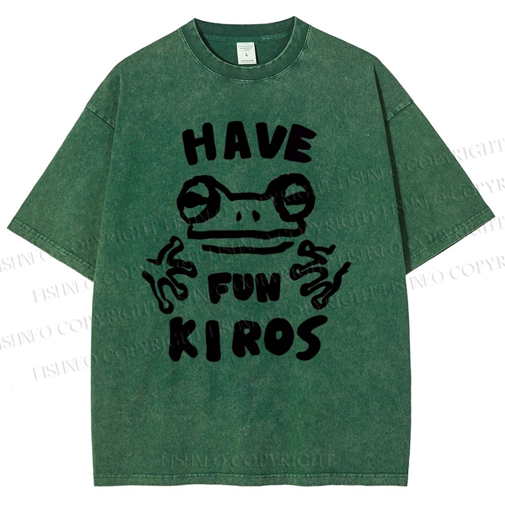 Unisex Have Fun Kiros Frog Printed Washed Tee