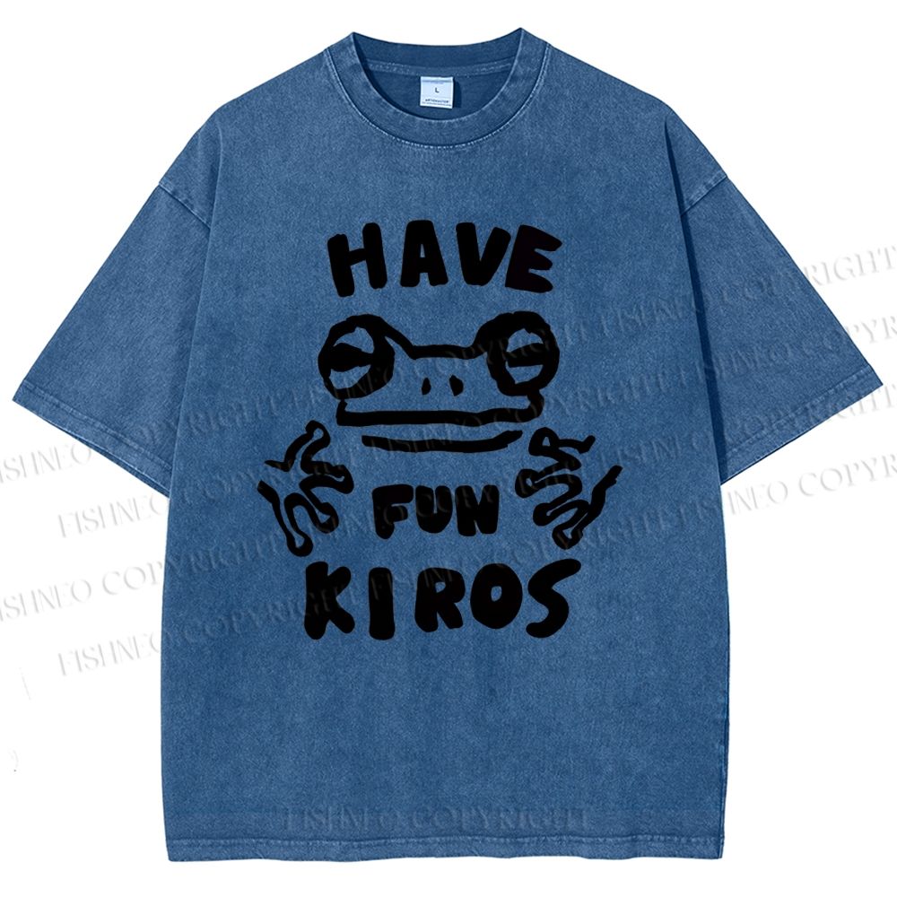 Unisex Have Fun Kiros Frog Printed Washed Tee