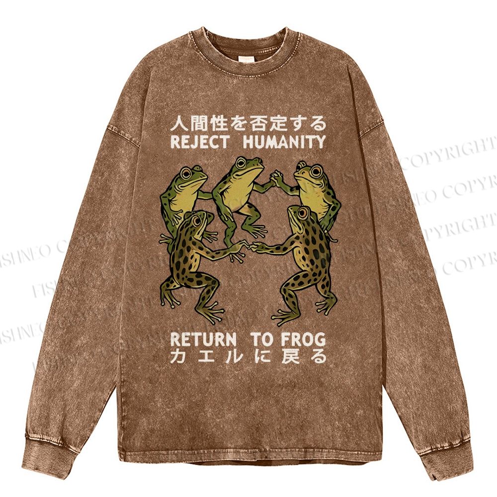 Unisex Back To Frog Funny Casual Washed Printed Long Sleeve T-shirt