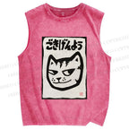 Unisex How Do You Do Cat Printed Washed Tank Top