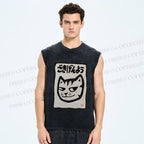 Unisex How Do You Do Cat Printed Washed Tank Top