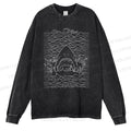 Unisex Casual Washed Ocean Wave Shark Printed Long Sleeve T-shirt