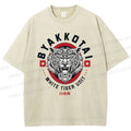 Unisex White Tiger Printed Washed Tee