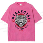 Unisex White Tiger Printed Washed Tee