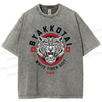Unisex White Tiger Printed Washed Tee