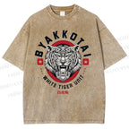 Unisex White Tiger Printed Washed Tee