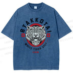 Unisex White Tiger Printed Washed Tee