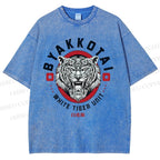 Unisex White Tiger Printed Washed Tee