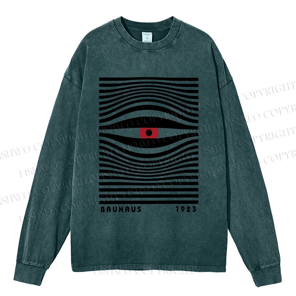 Unisex Casual Washed Geometric Eyes Printed Long Sleeve T-shirt