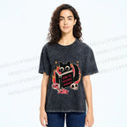 Unisex Evil Cat Printed Washed Tee