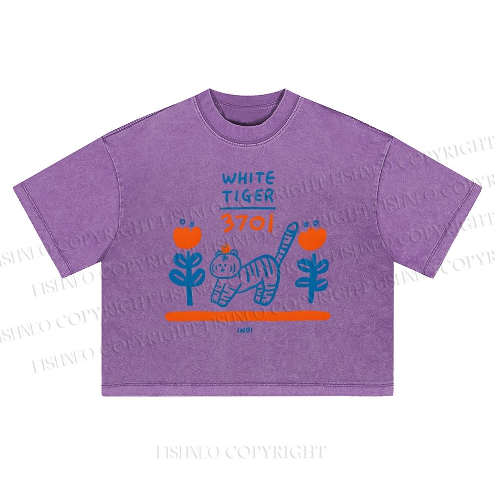 White Tiger Washed Cropped T-Shirt