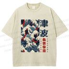 Unisex Vintage Waves Printed Washed Tee