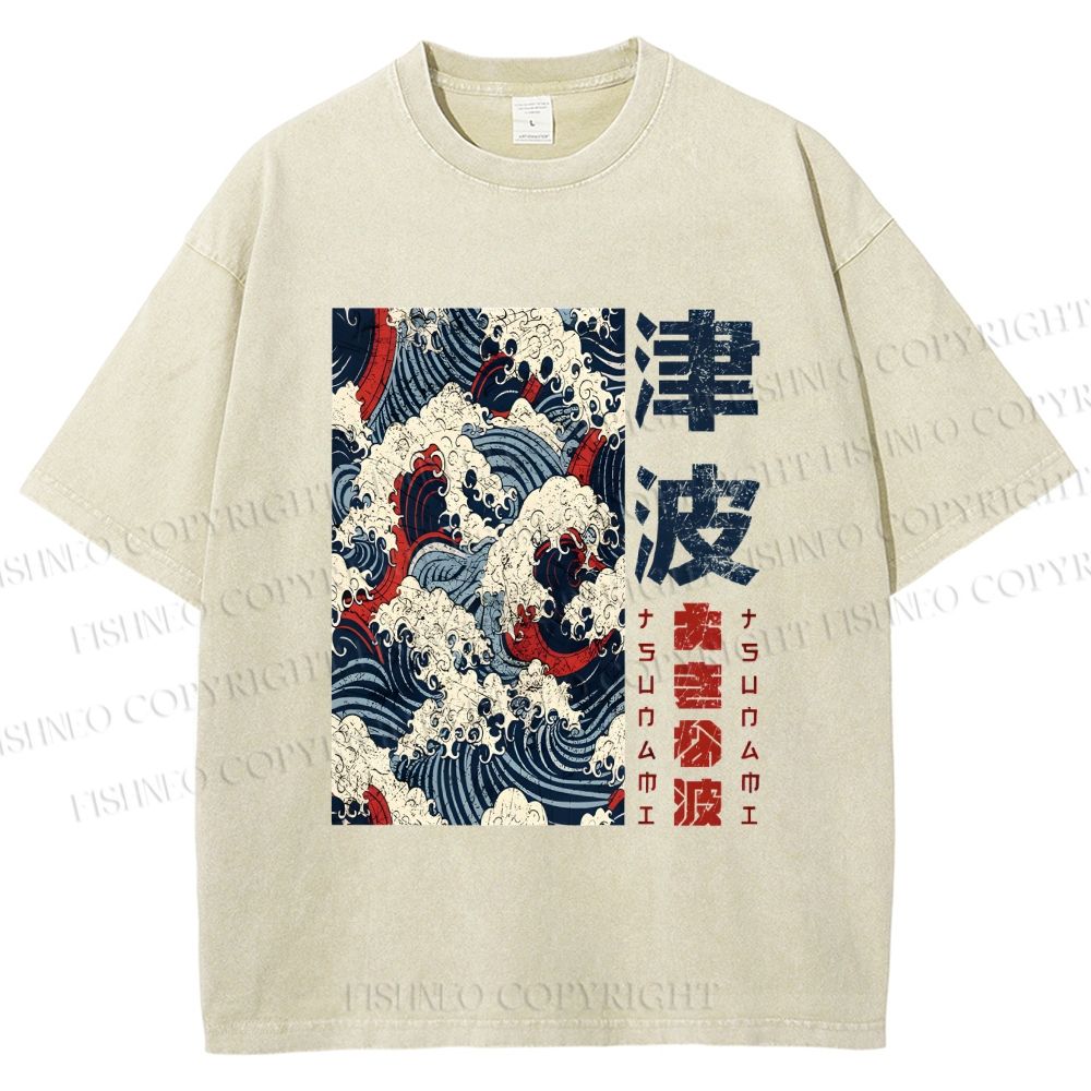 Unisex Vintage Waves Printed Washed Tee