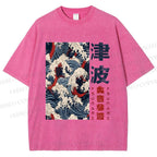 Unisex Vintage Waves Printed Washed Tee