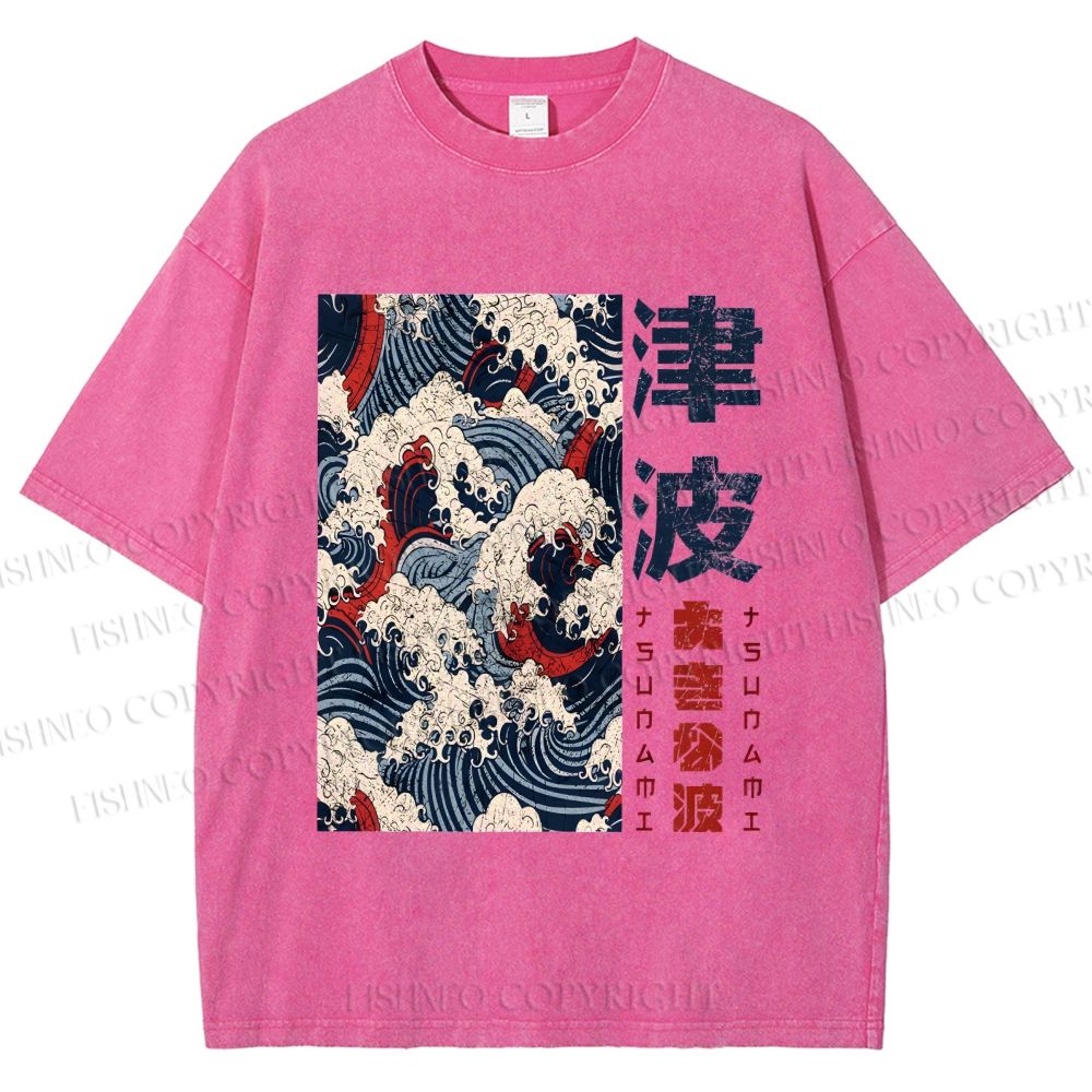 Unisex Vintage Waves Printed Washed Tee