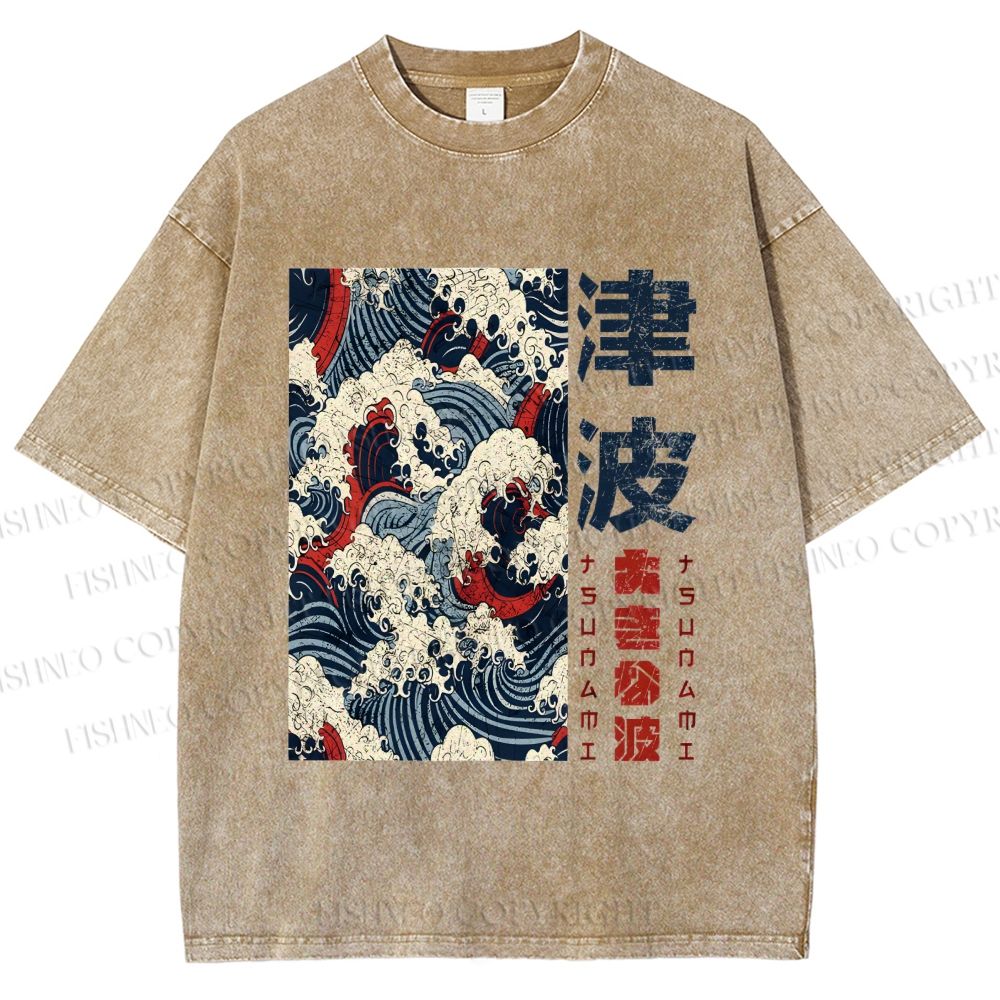 Unisex Vintage Waves Printed Washed Tee
