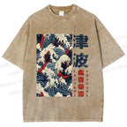 Unisex Vintage Waves Printed Washed Tee