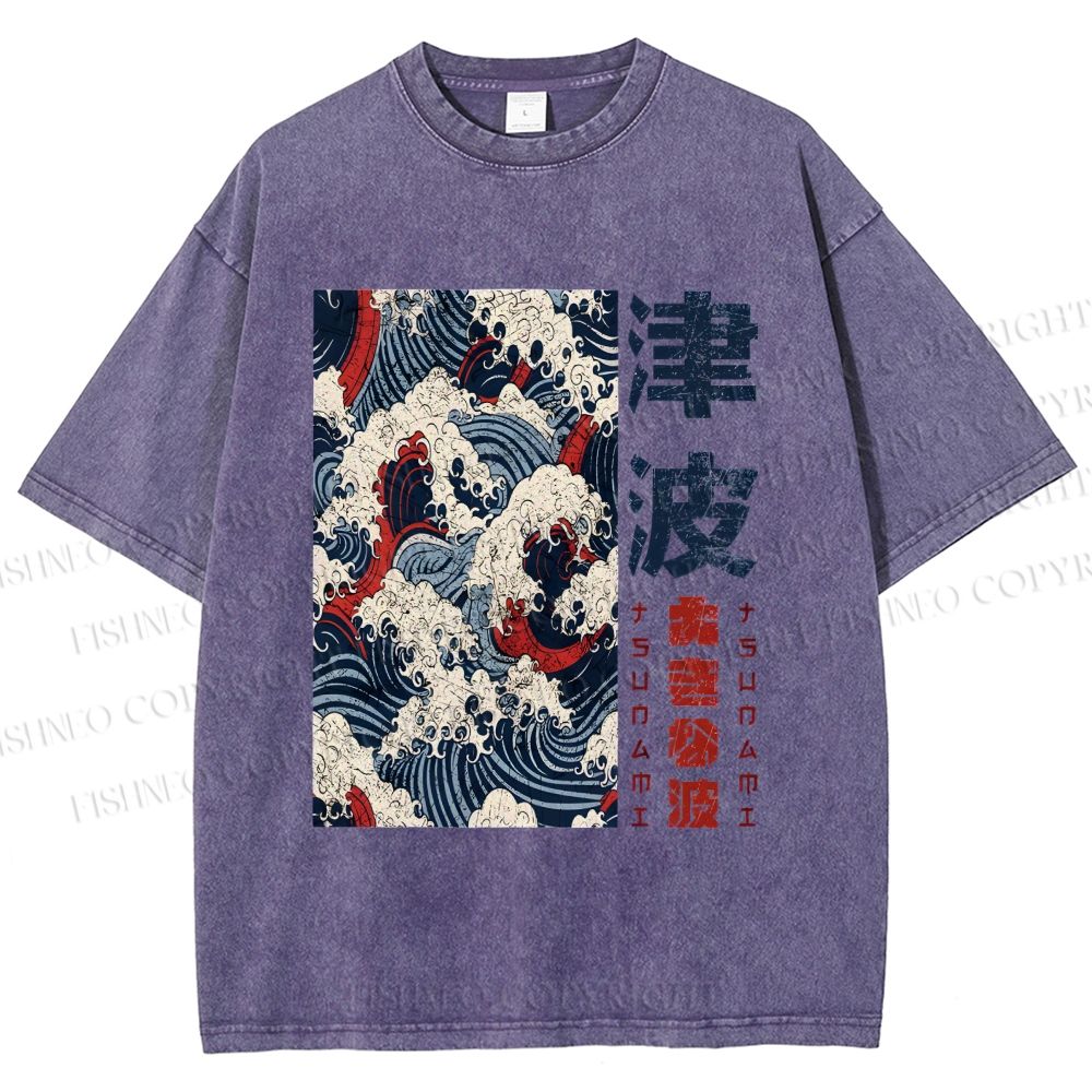 Unisex Vintage Waves Printed Washed Tee