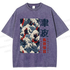 Unisex Vintage Waves Printed Washed Tee
