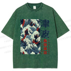 Unisex Vintage Waves Printed Washed Tee
