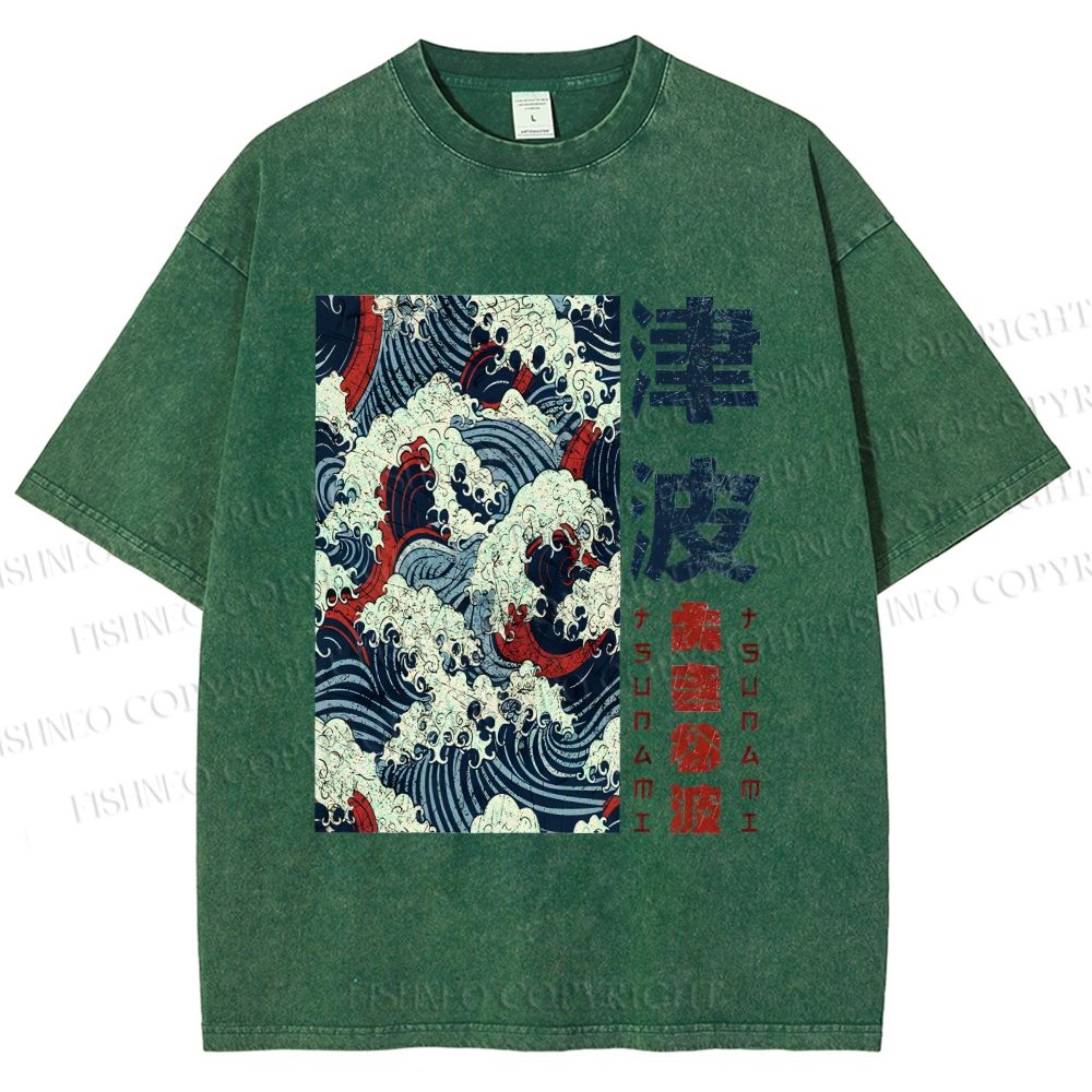 Unisex Vintage Waves Printed Washed Tee